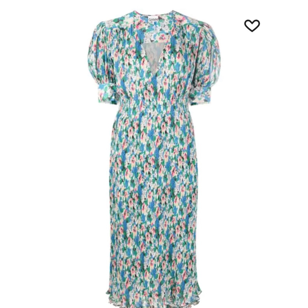 NWT - GANNI - Size 48 (18 US) - floral-print pleated georgette midi dress